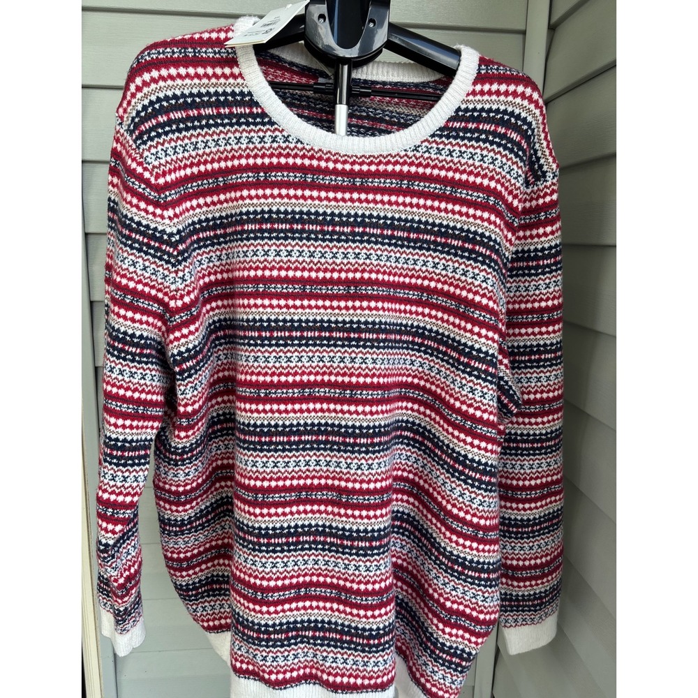 Free Assembly Womens Fairisle Sweater Red Multi Crewneck Knit 2XL NEW